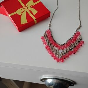 Chic Pink and Silver Beaded Necklace